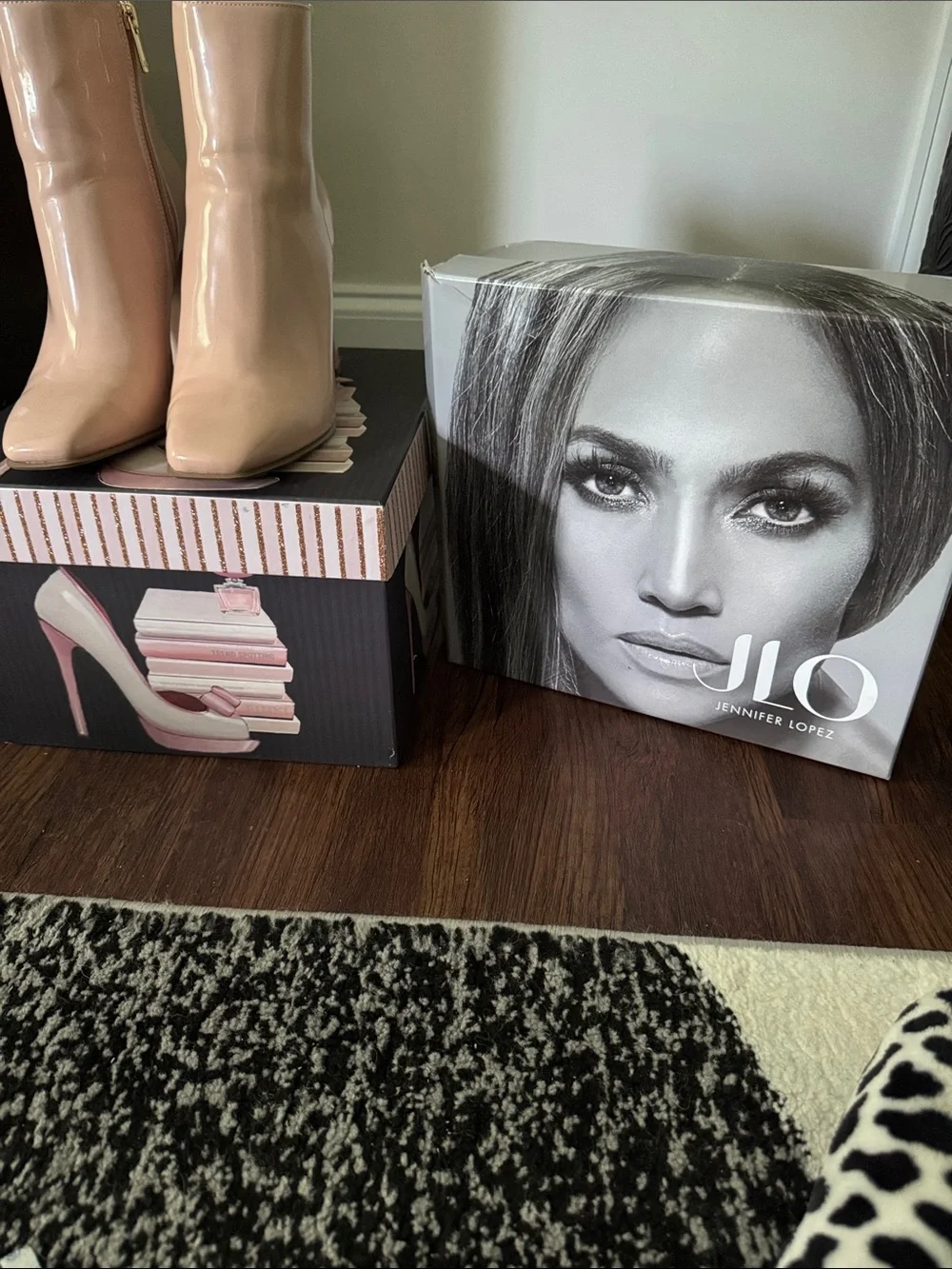 Jennifer Lopez Nude Patent Ankle Boots with Side Zip